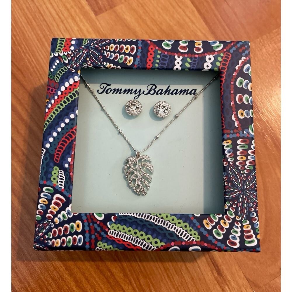 Tommy Bahama Silver Palm Necklace & Earrings